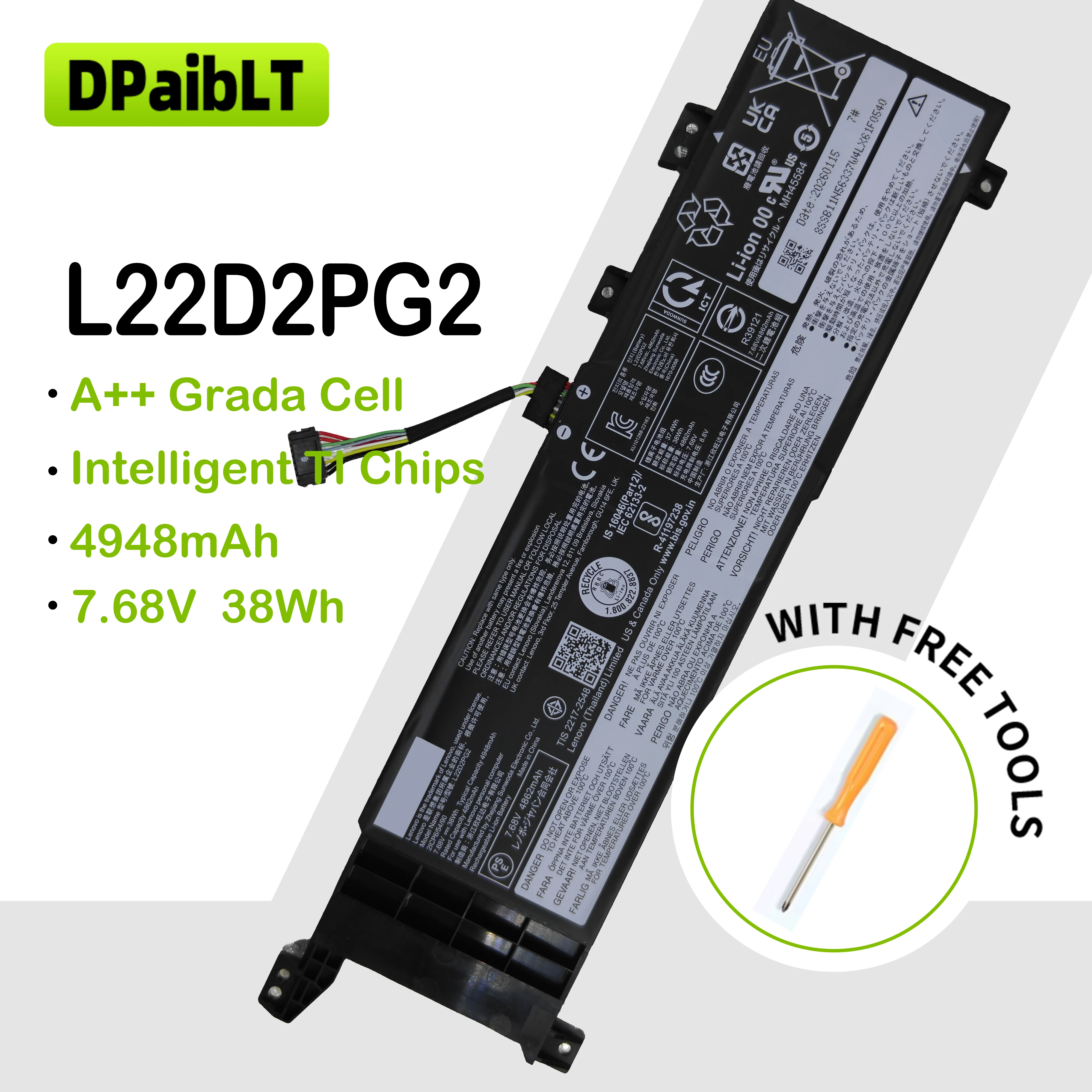 DPaibLT NEW 7.68V 38WH L22D2PG2 L22C2PG2 L22B2PG2 L22M2PG2 LAPTOP BATTERY For Lenovo V14 V15 G4 IAH AMN
DPaibLT NEW 7.68V 38WH L22D2PG2 L22C2PG2 L22B2PG2 L22M2PG2 LAPTOP BATTERY For Lenovo V14 V15 G4 IAH AMN