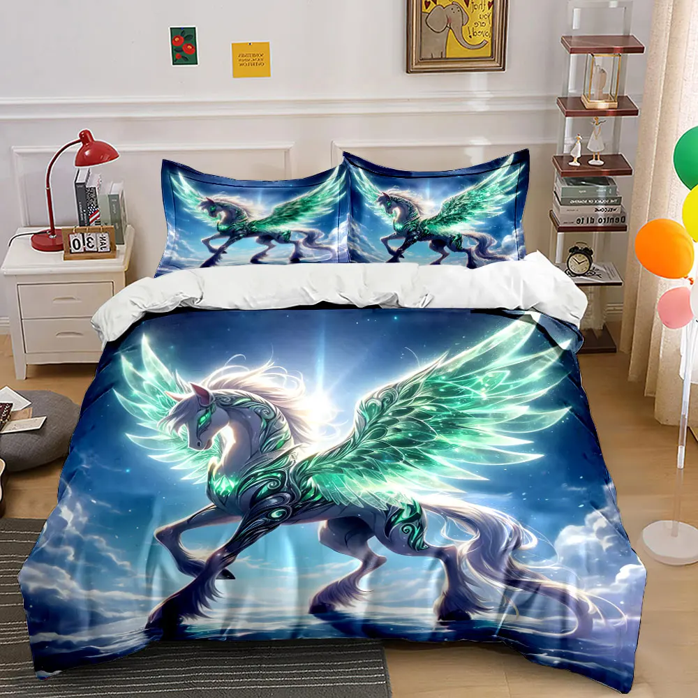 Fantasy Pegasus with Emerald Wings Pattern Duvet Cover Set Digital Print Colorful Polyester Bedding with Zipper Closur for gifts
Fantasy Pegasus with Emerald Wings Pattern Duvet Cover Set Digital Print Colorful Polyester Bedding with Zipper Closur for gifts