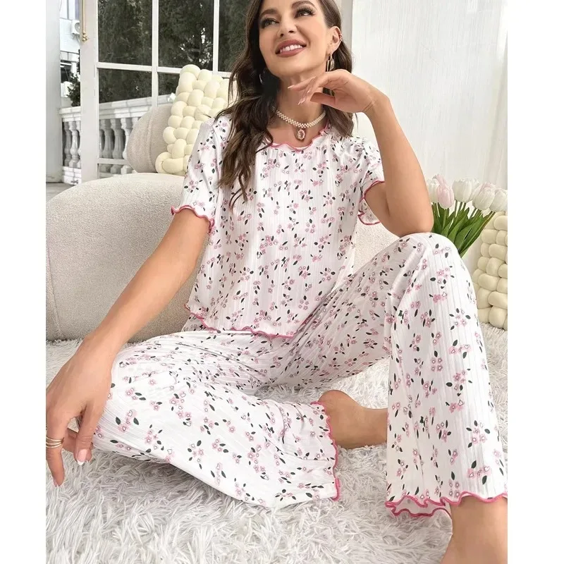 Sweet Floral Print Sleepwear Women's Set Spring Summer New Style round Neck Long Pants Floral Home Clothes Comfortable Home Fash
Sweet Floral Print Sleepwear Women's Set Spring Summer New Style round Neck Long Pants Floral Home Clothes Comfortable Home Fash