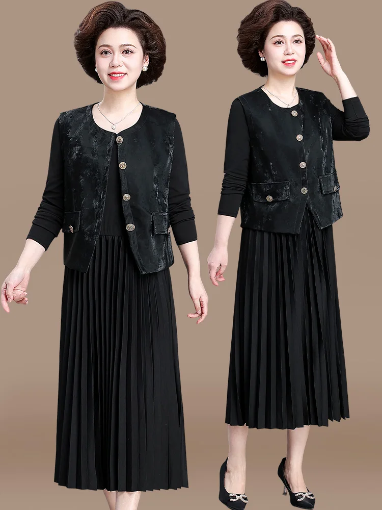 Young Mom Spring Fashion Two-Piece Set Midi Dress Vest Outerwear for Middle-Aged And Elderly Women Loose Fit Polyester Blend
Young Mom Spring Fashion Two-Piece Set Midi Dress Vest Outerwear for Middle-Aged And Elderly Women Loose Fit Polyester Blend