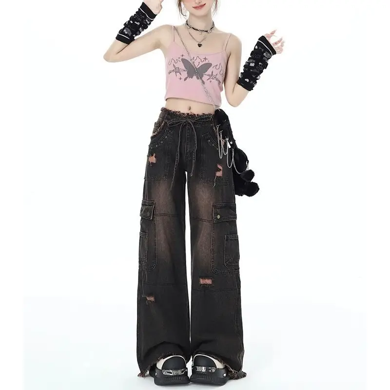 Retro High Street Spring Autumn Distred Workwear Jeans Women Early Spring American High Street Loose Straight Leg Pants
Retro High Street Spring Autumn Distred Workwear Jeans Women Early Spring American High Street Loose Straight Leg Pants