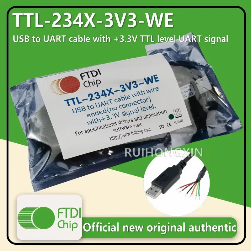TTL-234X-3V3-WE Кабель для передачи данных FTDIchip Кабель USB-UART с сигнальным UART уровня TTL +3,3 В, 1,8 м
TTL-234X-3V3-WE Кабель для передачи данных FTDIchip Кабель USB-UART с сигнальным UART уровня TTL +3,3 В, 1,8 м