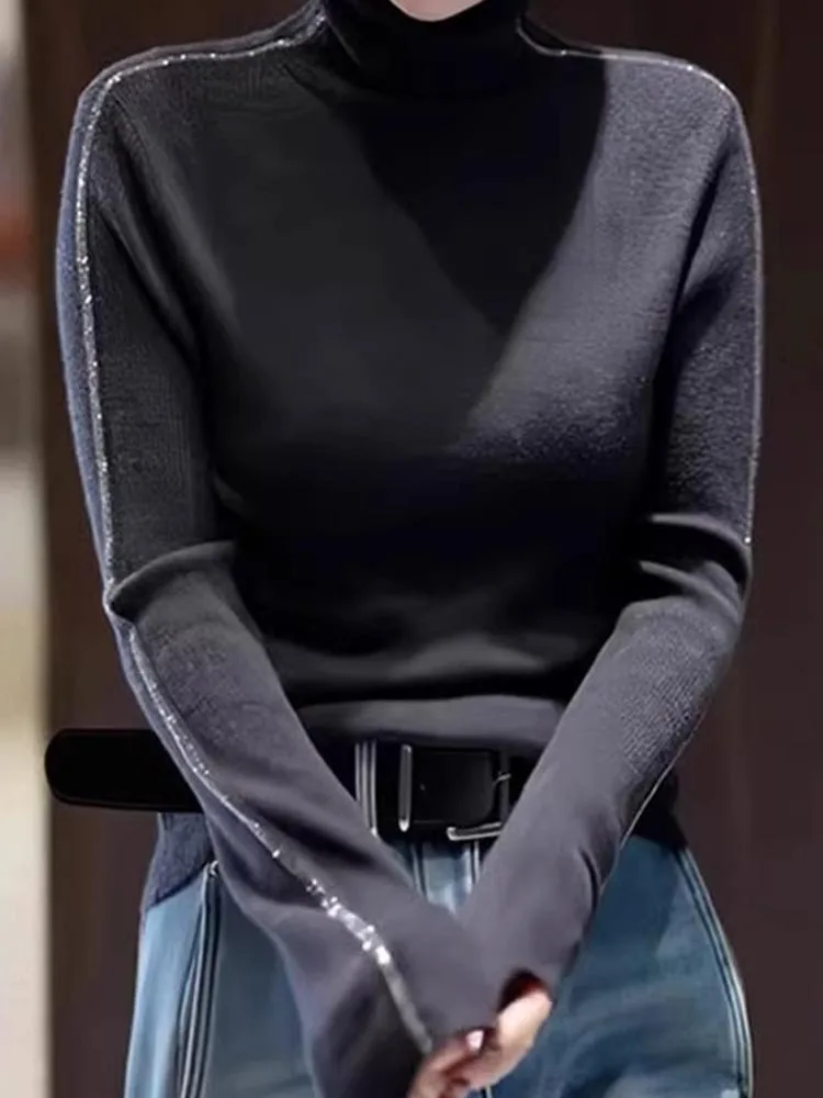 Облегающий вязаный топ с высоким воротником и бриллиантами, повседневный длинный све, модный, простой, новый, европейский ирт
Облегающий вязаный топ с высоким воротником и бриллиантами, повседневный длинный све, модный, простой, новый, европейский ирт