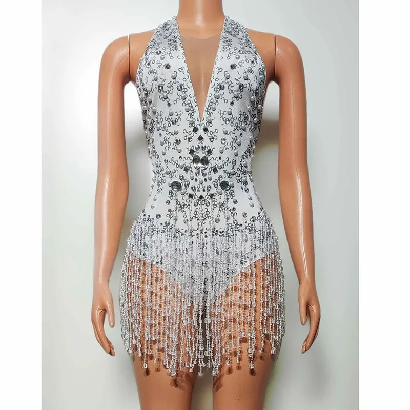 Hanging Neck Tassel Diamond Jumpsuit Sexy Sliver Bodysuit Nightclub Bar Dj Performance Costumes Gogo Dancers Stage Wear
Hanging Neck Tassel Diamond Jumpsuit Sexy Sliver Bodysuit Nightclub Bar Dj Performance Costumes Gogo Dancers Stage Wear
