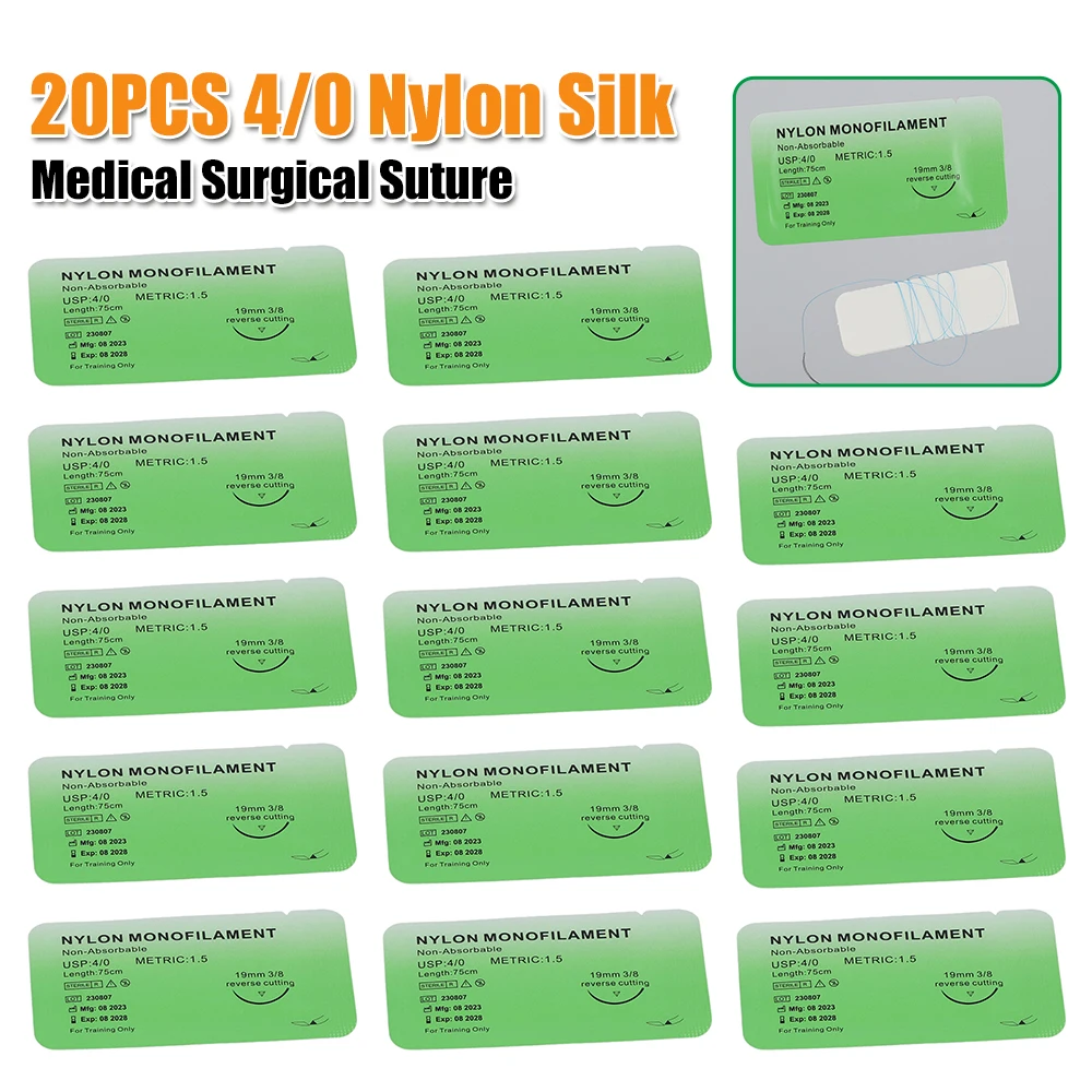 20 шт. 4/0 нейлоновый медицинский набор для наложения швов 4/0 медицинская нить из монофилины нейлоновый шелк хирургический имитационный шов без травм образование
20 шт. 4/0 нейлоновый медицинский набор для наложения швов 4/0 медицинская нить из монофилины нейлоновый шелк хирургический имитационный шов без травм образование