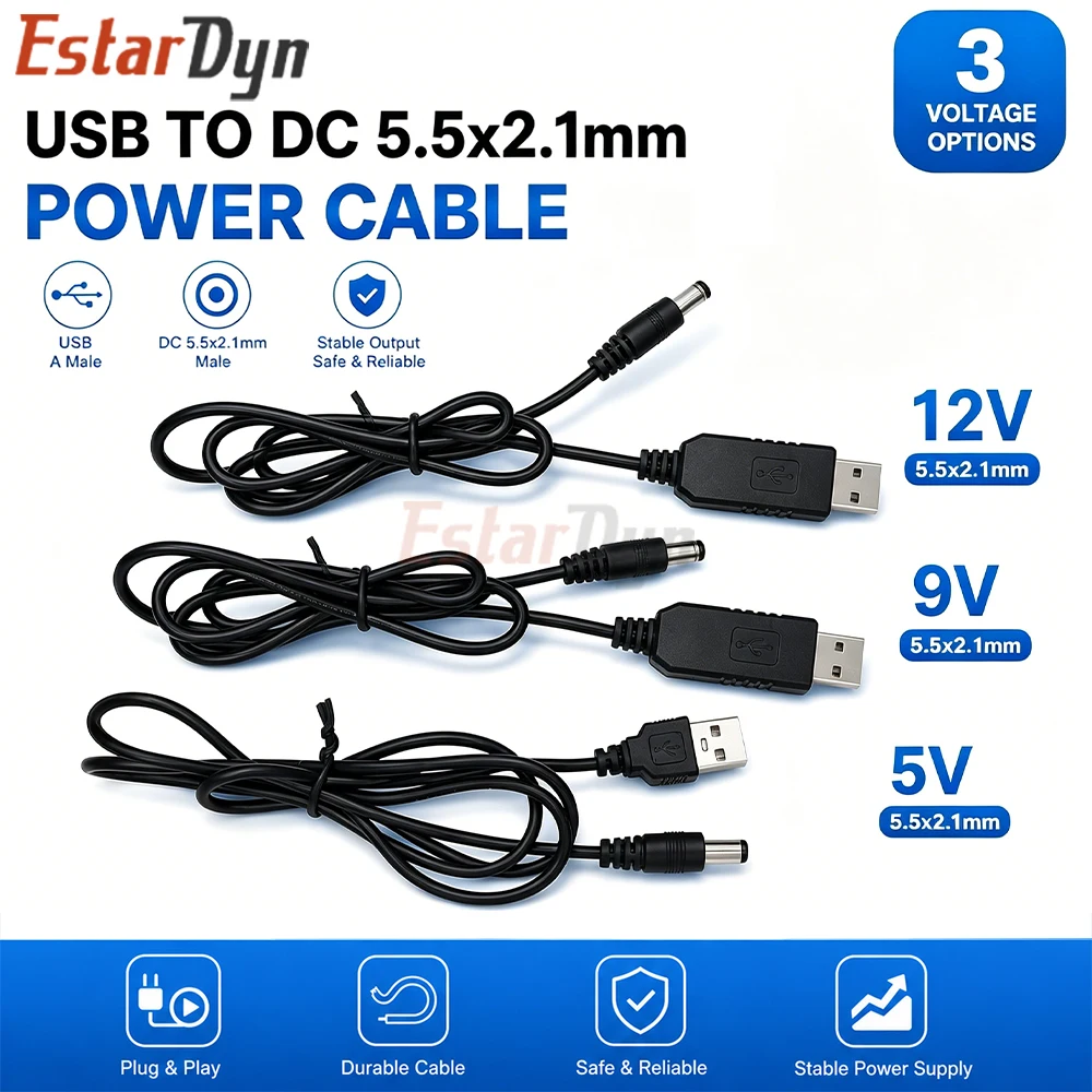 Estardyn USB 5V to 9V/12V DC-DC Step Up Boost Cable 5.5x2.1mm DC Plug Power Cord for Router Camera LED Strip DIY
Estardyn USB 5V to 9V/12V DC-DC Step Up Boost Cable 5.5x2.1mm DC Plug Power Cord for Router Camera LED Strip DIY