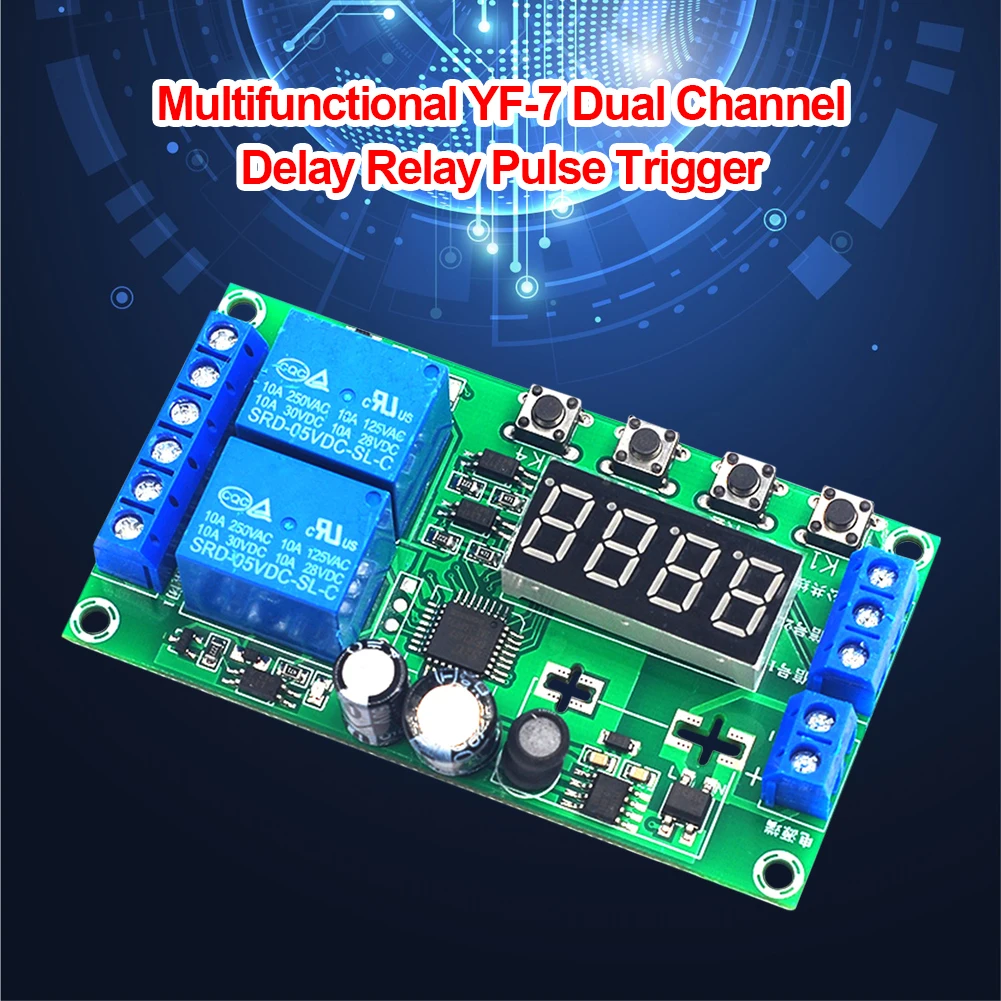 Delay Relay Delay Switch Module YF-7 2-Channel Delay Relay Board Pulse Trigger Cycle Timer 0.01s-999m Delay Time