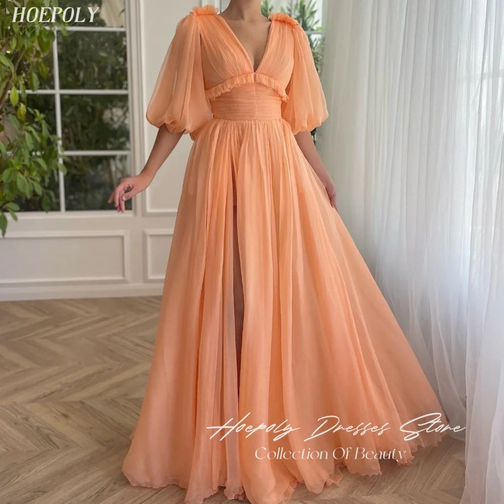 Hoepoly Satin A-Line V-Neck USA Euro Evening Dress Elegant Puff Sleeve High Split Ruched Formal Event Gown For Lovely Women
Hoepoly Satin A-Line V-Neck USA Euro Evening Dress Elegant Puff Sleeve High Split Ruched Formal Event Gown For Lovely Women