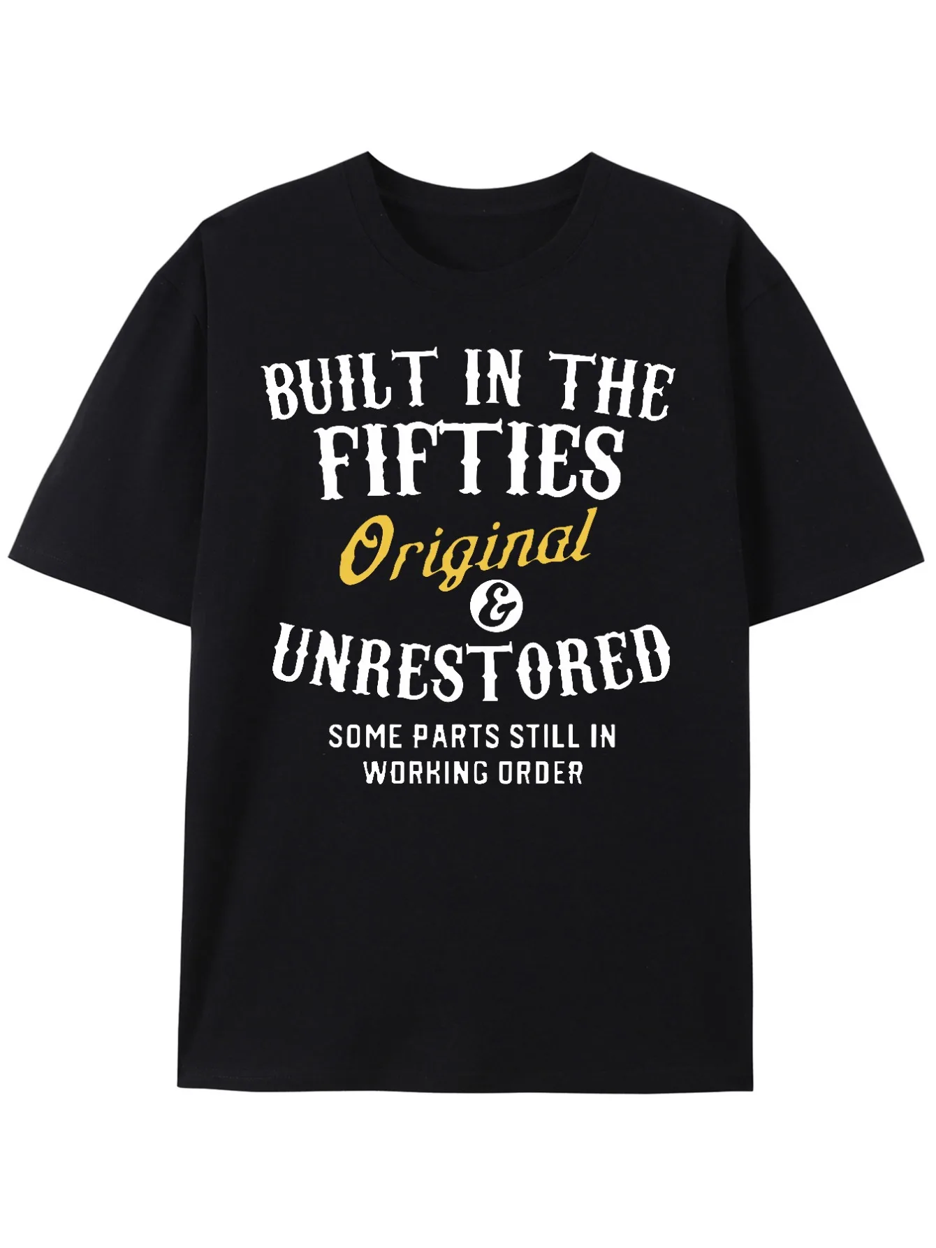 Винтажная футболка со слоганом 1950-х годов — черная/белая/желтая летняя футболка свободного кроя на День отца
Винтажная футболка со слоганом 1950-х годов — черная/белая/желтая летняя футболка свободного кроя на День отца