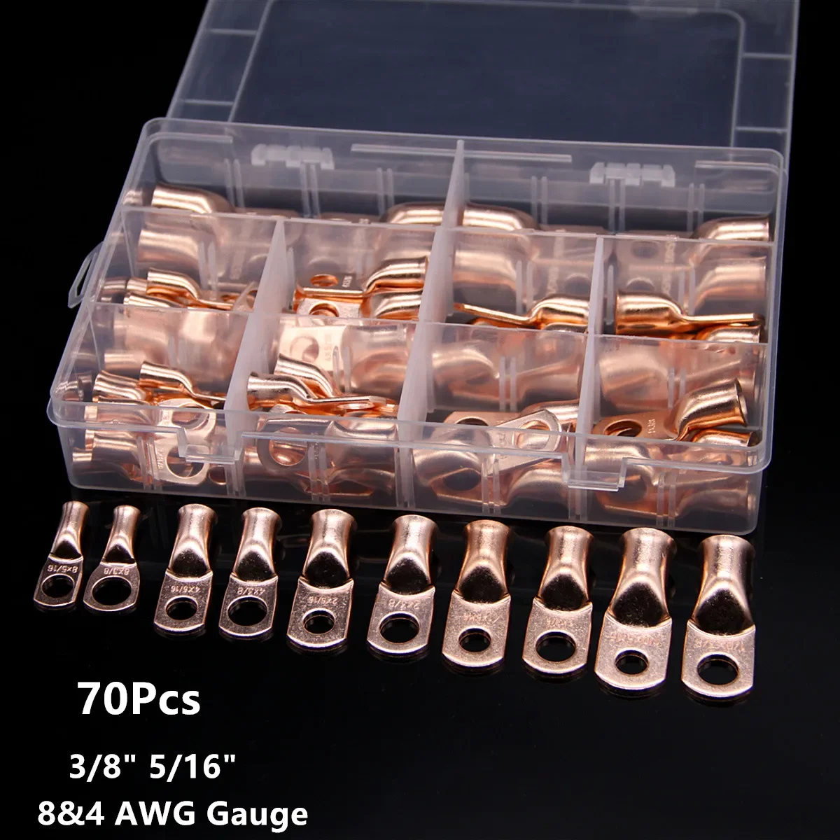 70Pcs Assortment Wire Ring Terminal Lug Copper Bare Battery Welding Crimp Lug Closed End Connectors Kit
70Pcs Assortment Wire Ring Terminal Lug Copper Bare Battery Welding Crimp Lug Closed End Connectors Kit