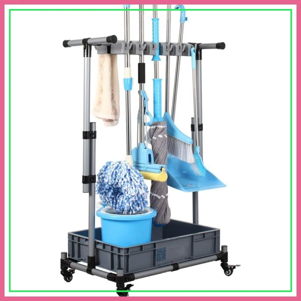 Floor Mop Broom Holder Cart with Wheels, Heavy Duty Cleaning Storage Rack, Wet Mop Stand for Home Garage Hotel
Floor Mop Broom Holder Cart with Wheels, Heavy Duty Cleaning Storage Rack, Wet Mop Stand for Home Garage Hotel