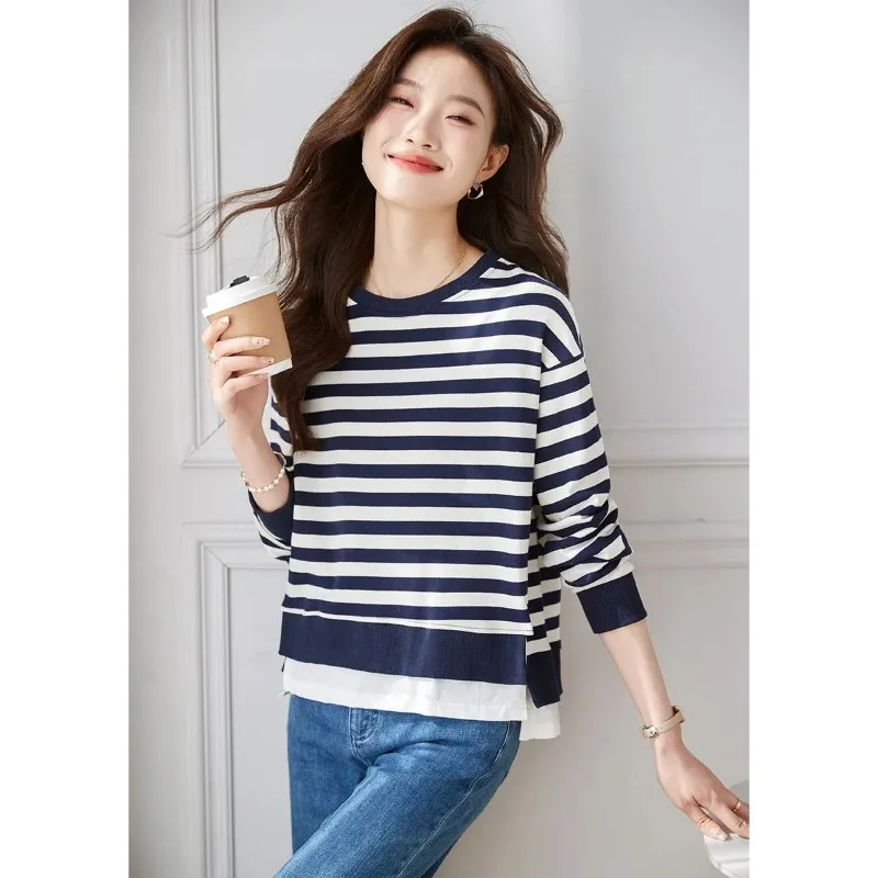 Women's Striped Knit Top Striped Crew Neck Long Sleeve Layered Hem Fitted Knit Top
Women's Striped Knit Top Striped Crew Neck Long Sleeve Layered Hem Fitted Knit Top