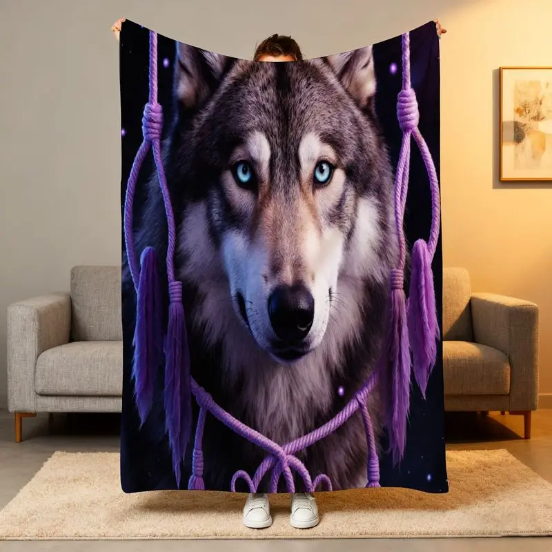 1pc Blue-Eyed Wolf Blanket - Gray Fur/Purple Tassels, Plush Flannel Winter Nights Home Decor
1pc Blue-Eyed Wolf Blanket - Gray Fur/Purple Tassels, Plush Flannel Winter Nights Home Decor