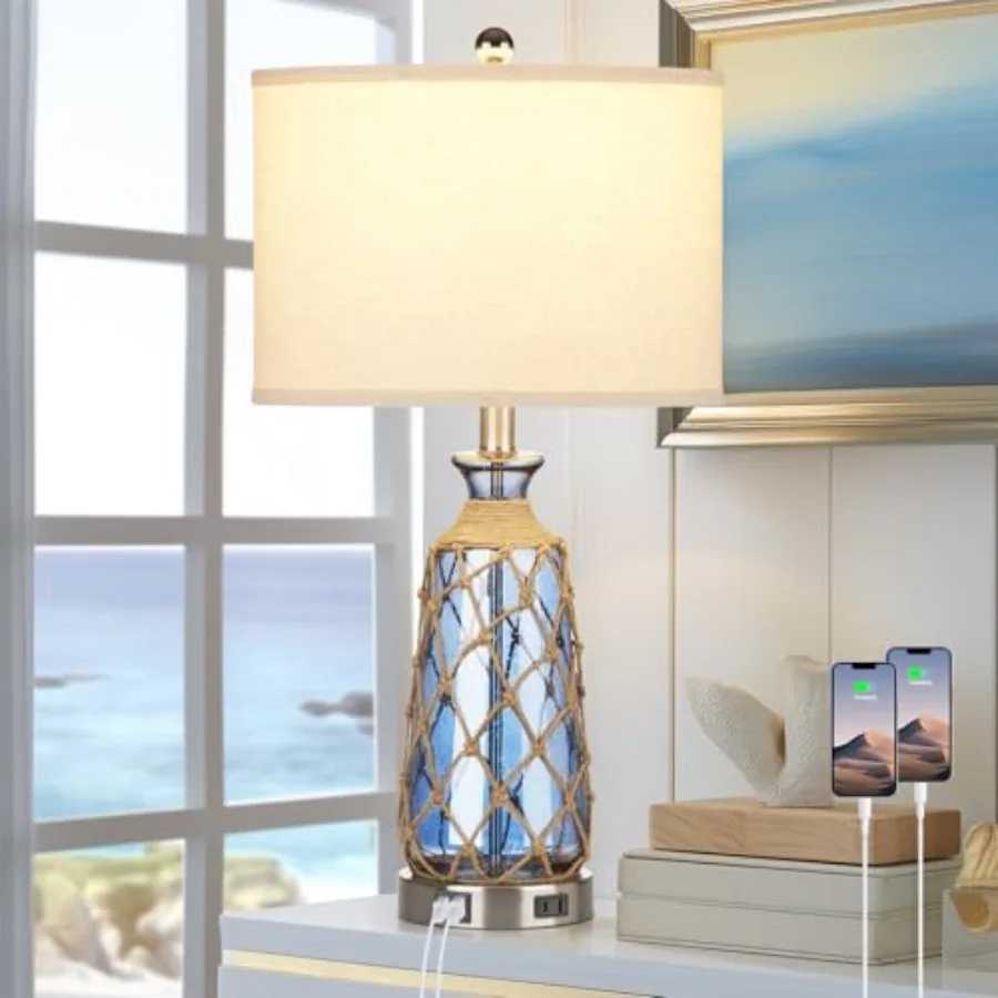 Coastal Glass Table Lamps, 3-Way Dimmable Touch Control Bedside Lamps with 2 USB Ports and AC Outlet, Nautical Nightstand Lamps
Coastal Glass Table Lamps, 3-Way Dimmable Touch Control Bedside Lamps with 2 USB Ports and AC Outlet, Nautical Nightstand Lamps