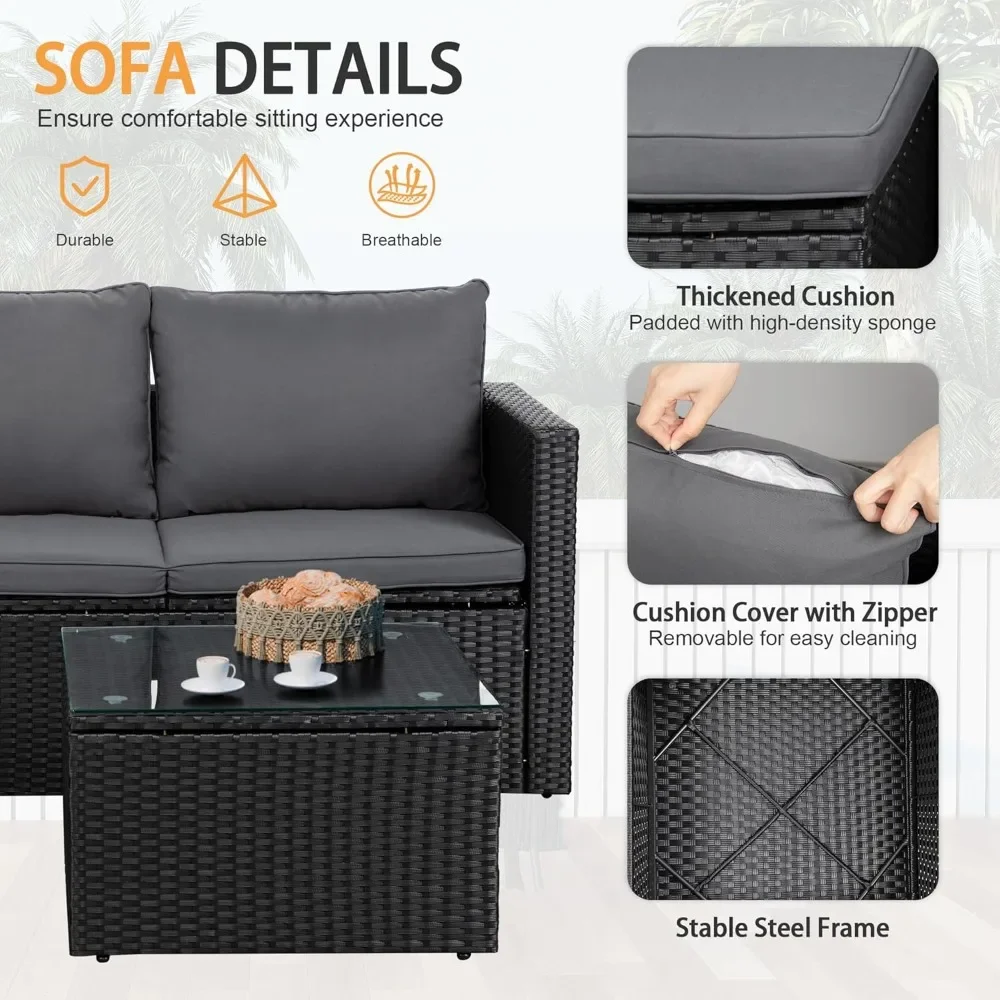 Outdoor Patio Furniture Sets, Small Outdoor Sofa Patio Sectional Sets 3-Piece All Weather Wicker Rattan Patio Seating Sofas
Outdoor Patio Furniture Sets, Small Outdoor Sofa Patio Sectional Sets 3-Piece All Weather Wicker Rattan Patio Seating Sofas