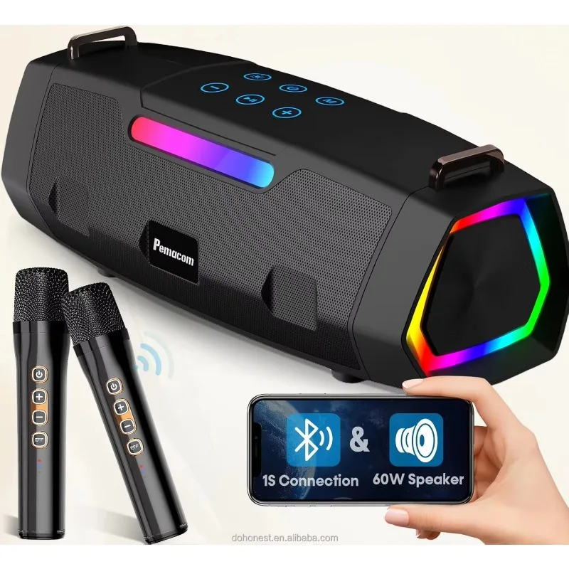 Powerful 60w speakers with RGB lighting and shoulder straps, portable Bluetooth karaoke machine
Powerful 60w speakers with RGB lighting and shoulder straps, portable Bluetooth karaoke machine
