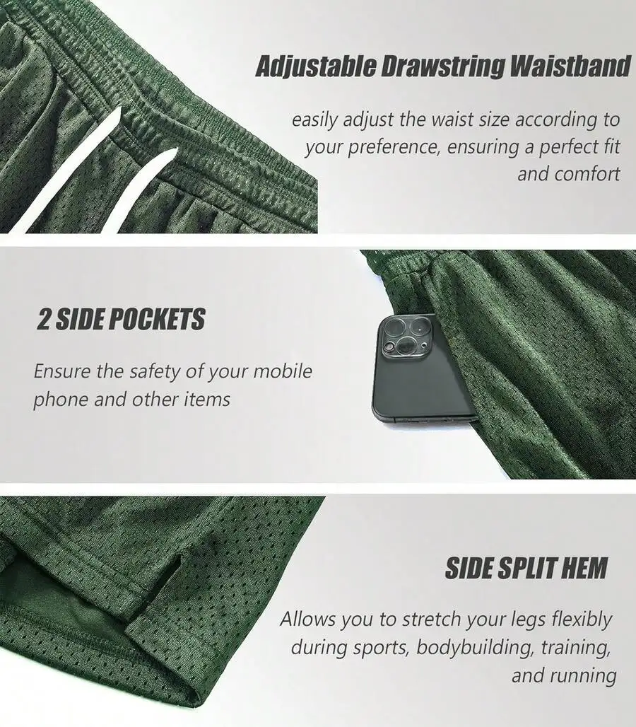 Mens Athletic Shorts With Adjustable Drawstring Waist 2 Side Pockets Breathable Mesh Fabric For Gym Workout Running
Mens Athletic Shorts With Adjustable Drawstring Waist 2 Side Pockets Breathable Mesh Fabric For Gym Workout Running