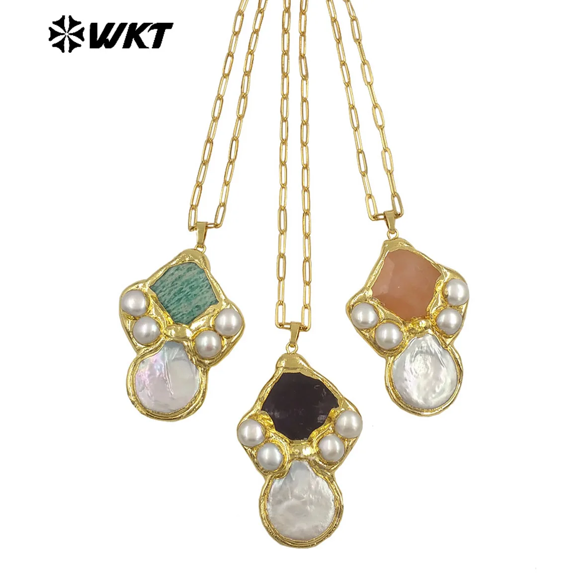 WT-JN345 Нежная прямоугольная цепочка с позолоченными натуральными драгоценными камнями и жемчугом, ожерелье для уникального модного подарка на день рождения 
WT-JN345 Нежная прямоугольная цепочка с позолоченными натуральными драгоценными камнями и жемчугом, ожерелье для уникального модного подарка на день рождения