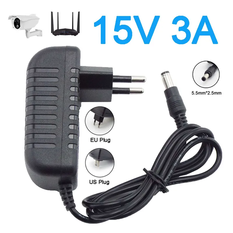 AC 110V 220V to DC 15V 3A Adapter Power Supply Converter Charger Switch Power Supplies EU US Plug 5.5x2.5mm
AC 110V 220V to DC 15V 3A Adapter Power Supply Converter Charger Switch Power Supplies EU US Plug 5.5x2.5mm