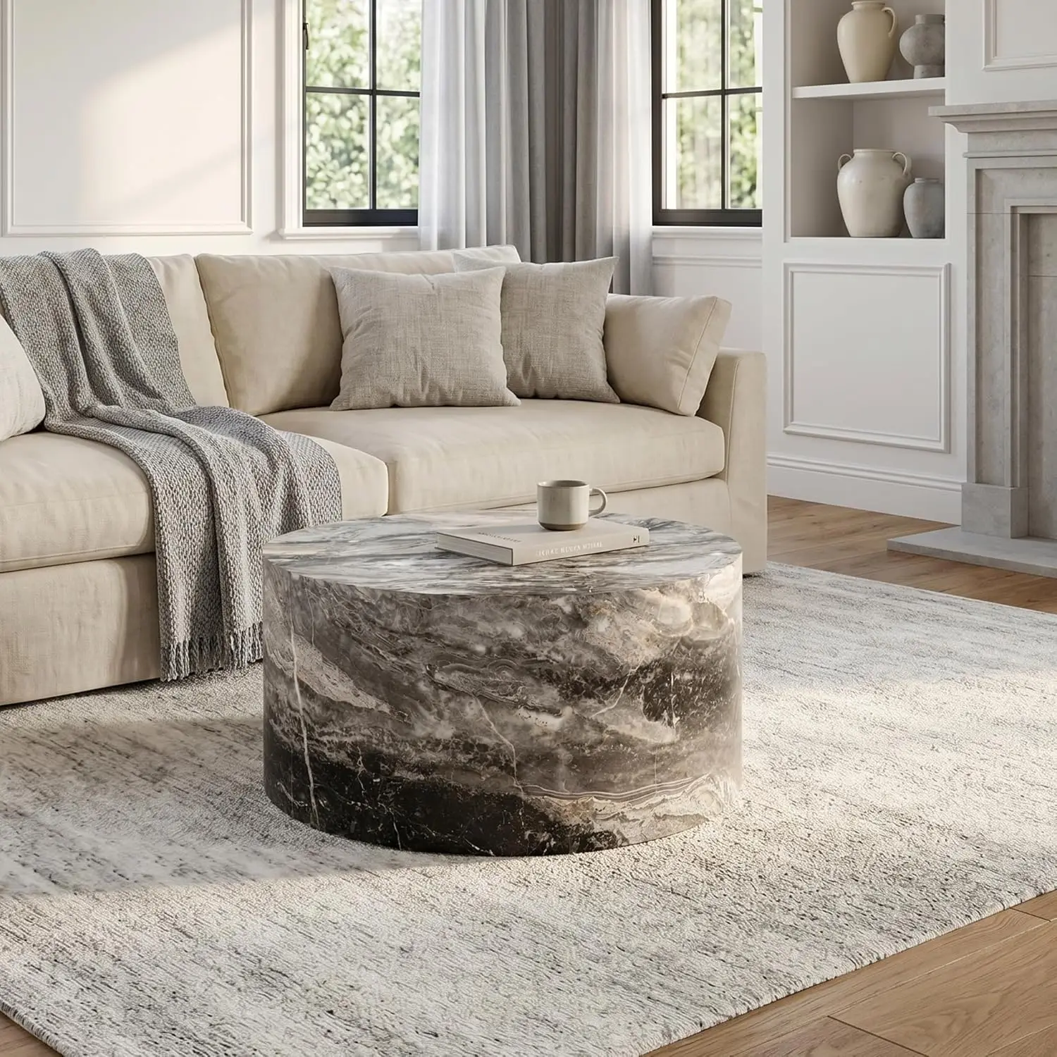 Round Coffee Table Living Room Table Modern Faux Marble Design with Wood Accents in Grey No Assembly Required Ready to Use
Round Coffee Table Living Room Table Modern Faux Marble Design with Wood Accents in Grey No Assembly Required Ready to Use