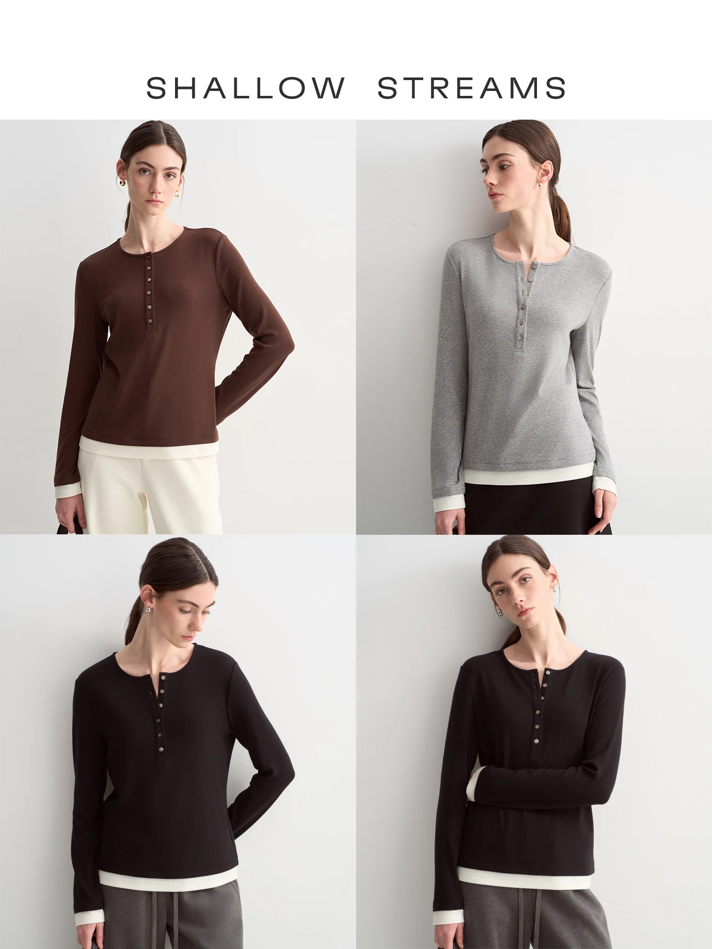 Long-Termism Henry Collar Color Block Base Shirt Ladies' Casual Long Sleeve T-Shirt Shallow Streams Brand Wool Blend Top
Long-Termism Henry Collar Color Block Base Shirt Ladies' Casual Long Sleeve T-Shirt Shallow Streams Brand Wool Blend Top