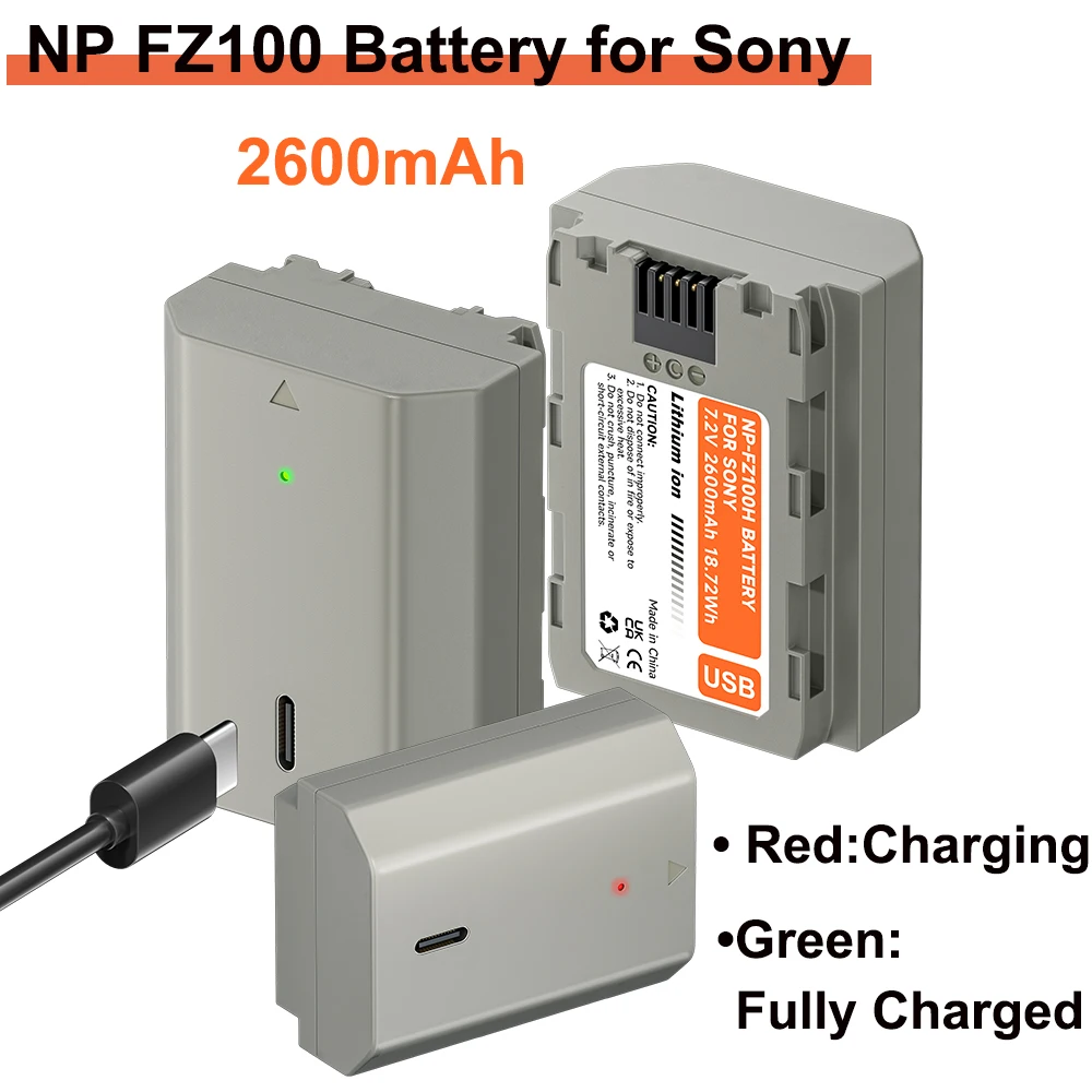 Аккумулятор NP-FZ100 (2600 мАч) с портом USB Type-C для быстрой зарядки, совместимый с Sony A7 III, Alpha A7R III, A7R IV, A7M4, A7M3, A9, R
Аккумулятор NP-FZ100 (2600 мАч) с портом USB Type-C для быстрой зарядки, совместимый с Sony A7 III, Alpha A7R III, A7R IV, A7M4, A7M3, A9, R
