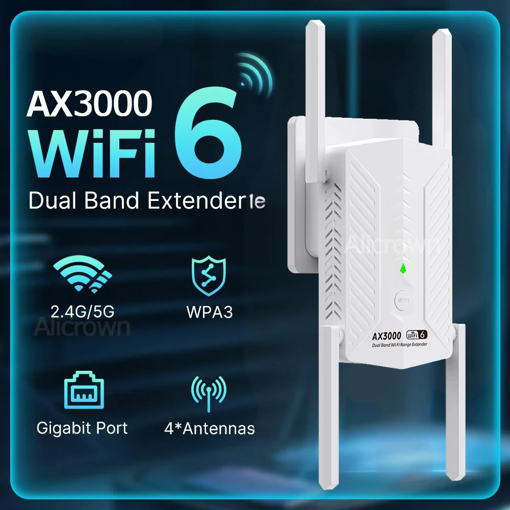 AX3000 WiFi 6 Repeater 5G 2.4G Dual Band Signal Booster 802.11ax Wi-Fi Extender For Home Office Signal Gigabit Network Amplifier
AX3000 WiFi 6 Repeater 5G 2.4G Dual Band Signal Booster 802.11ax Wi-Fi Extender For Home Office Signal Gigabit Network Amplifier