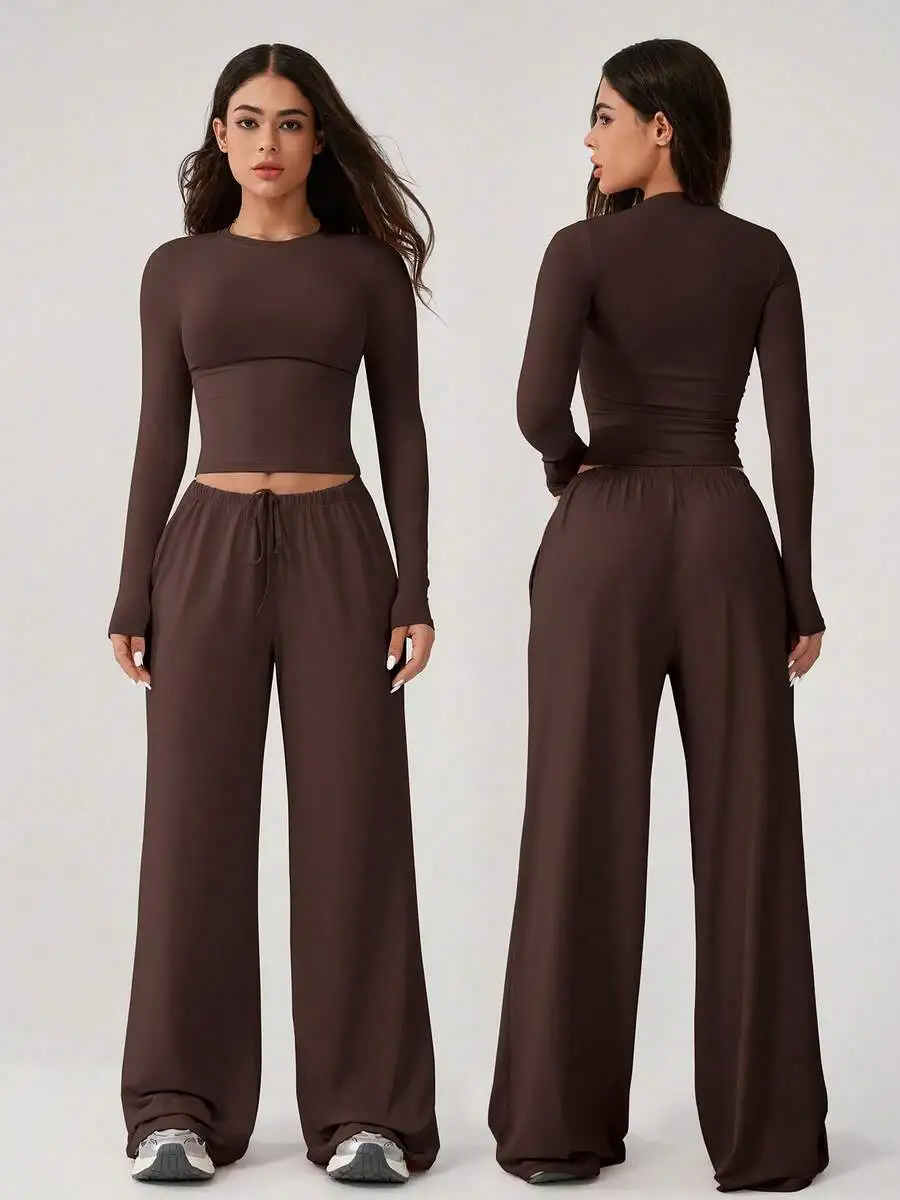 Women Solid Color Drawstring Straight Leg Relaxed Fit Crew Neck Long Sleeve Top And Pants Workout Set
Women Solid Color Drawstring Straight Leg Relaxed Fit Crew Neck Long Sleeve Top And Pants Workout Set