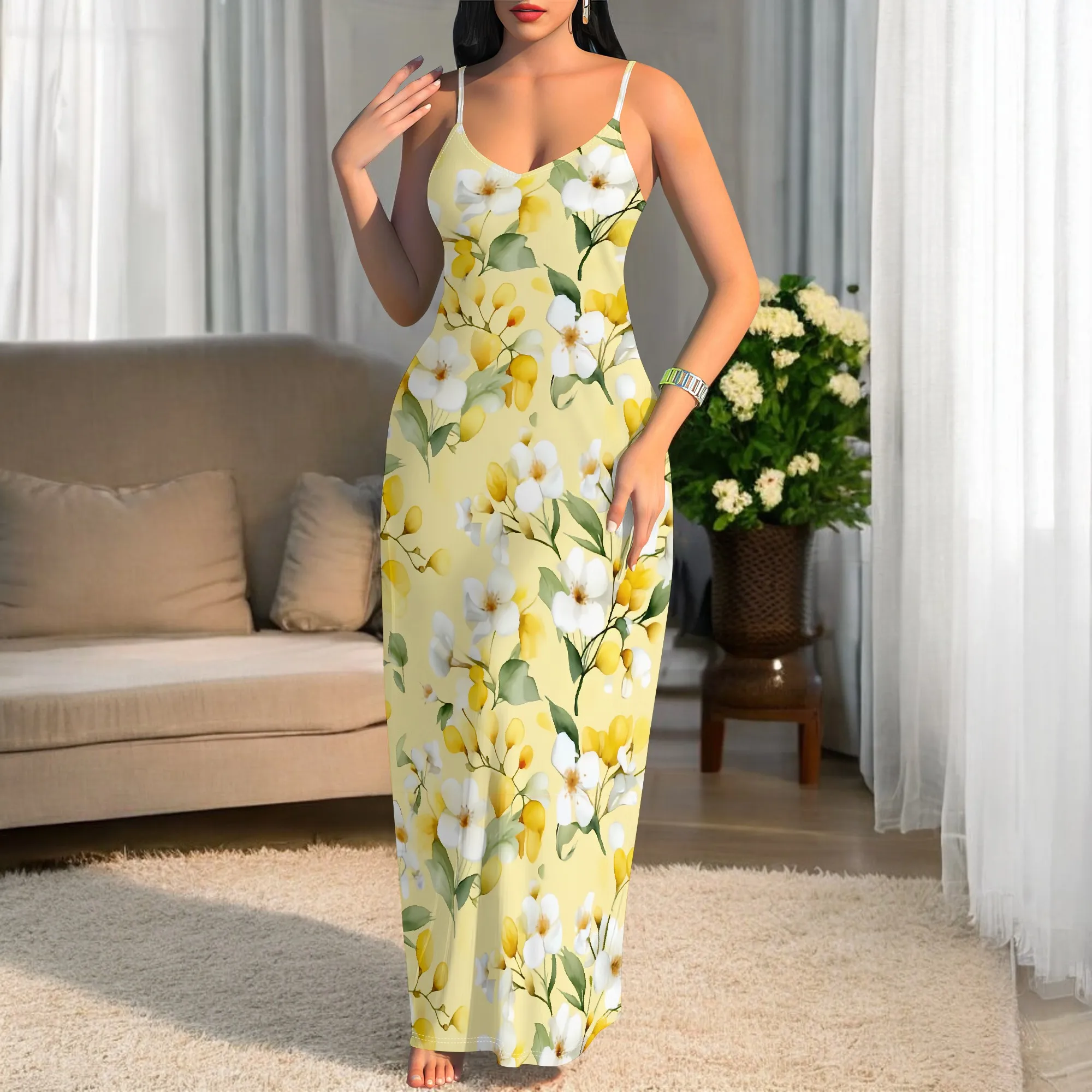 Maxi Dresses for Women Basic Spaghetti Straps Cami Dress Soft V Neck Watercolor Floral Pattern Long Dress
Maxi Dresses for Women Basic Spaghetti Straps Cami Dress Soft V Neck Watercolor Floral Pattern Long Dress