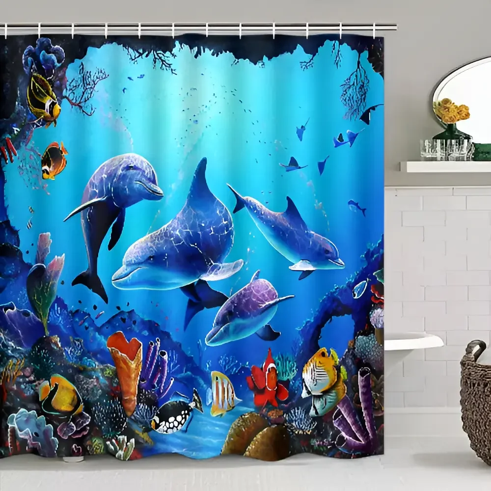Deep Sea Dolphin Shower Curtain Tropical Fish Bath Screen Waterproof Polyester Bathroom Partition Decor Curtains with 12Hooks
Deep Sea Dolphin Shower Curtain Tropical Fish Bath Screen Waterproof Polyester Bathroom Partition Decor Curtains with 12Hooks