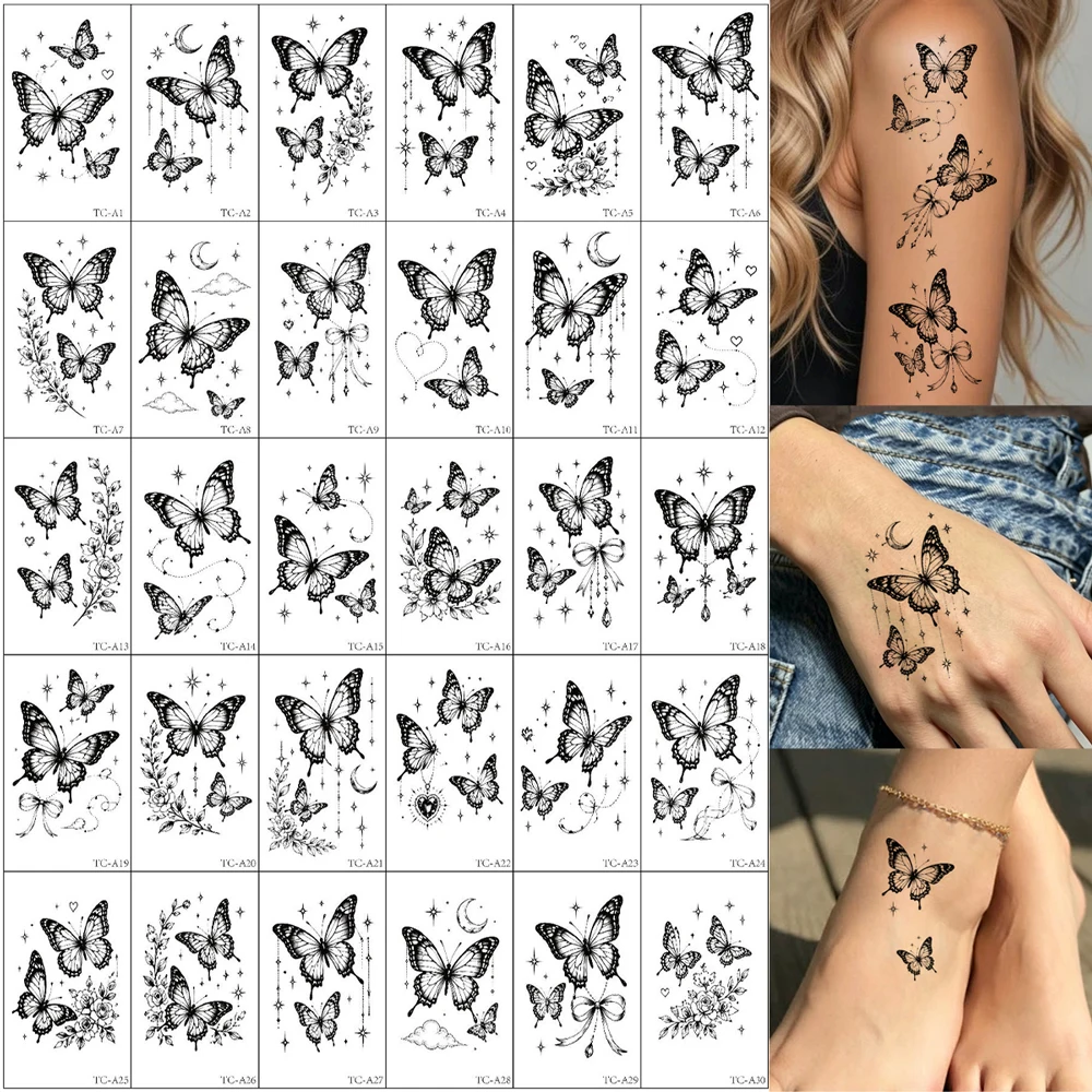 30pcs Butterfly Temporary Tattoos for Women Flower Moon Stars Heart Tattoo Stickers Waterproof Fake Tattoo for Hand Body Makeup
30pcs Butterfly Temporary Tattoos for Women Flower Moon Stars Heart Tattoo Stickers Waterproof Fake Tattoo for Hand Body Makeup