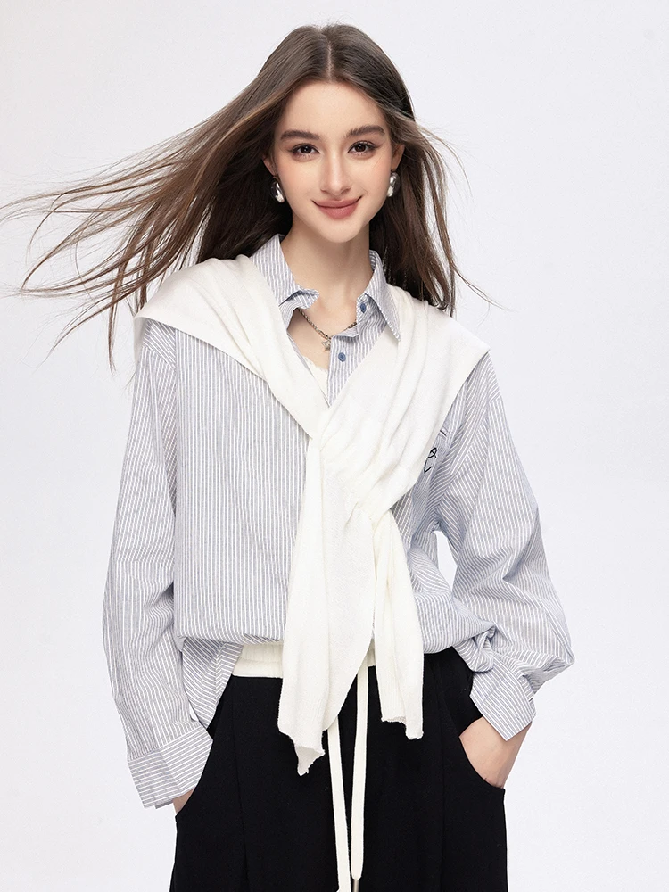 Fashionable Striped Shirt Chilla Zoe Spring 2026 Shoulder Scarf Women's Business Casual Cotton Long Sleeve Classic Collar
Fashionable Striped Shirt Chilla Zoe Spring 2026 Shoulder Scarf Women's Business Casual Cotton Long Sleeve Classic Collar
