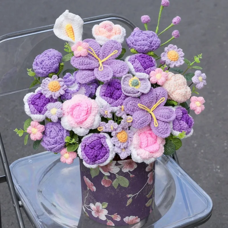Hand Knitted Bouquet in Bucket, Crochet Tulip Rose Flower Gift for Mom, Girlfriend, Festive Home Decor Accent Piece
Hand Knitted Bouquet in Bucket, Crochet Tulip Rose Flower Gift for Mom, Girlfriend, Festive Home Decor Accent Piece