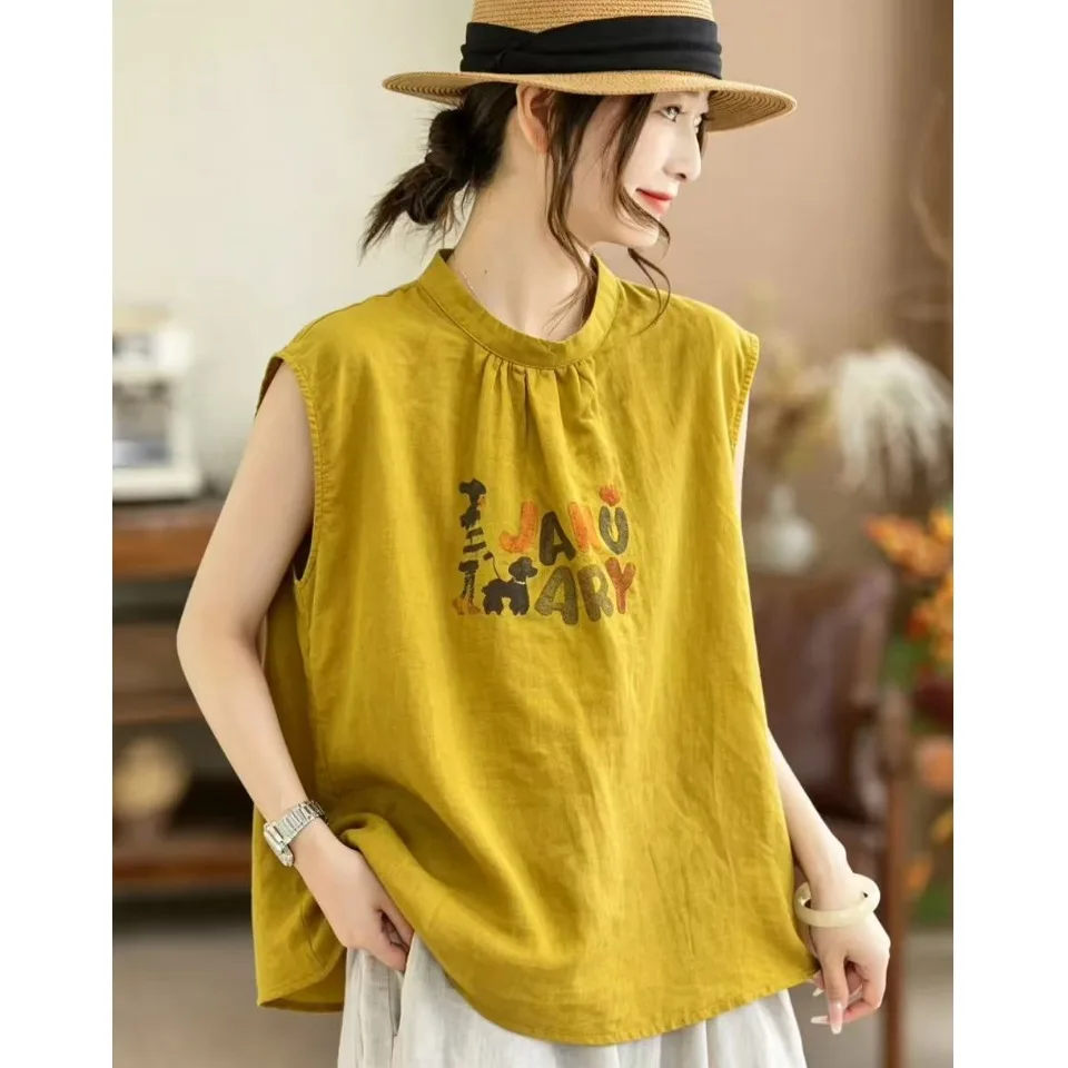 Slimming plus Size Women's Shirt Summer New Style Sleeveless round Neck Cotton Linen Print Casual Comfortable Breathable Top
Slimming plus Size Women's Shirt Summer New Style Sleeveless round Neck Cotton Linen Print Casual Comfortable Breathable Top