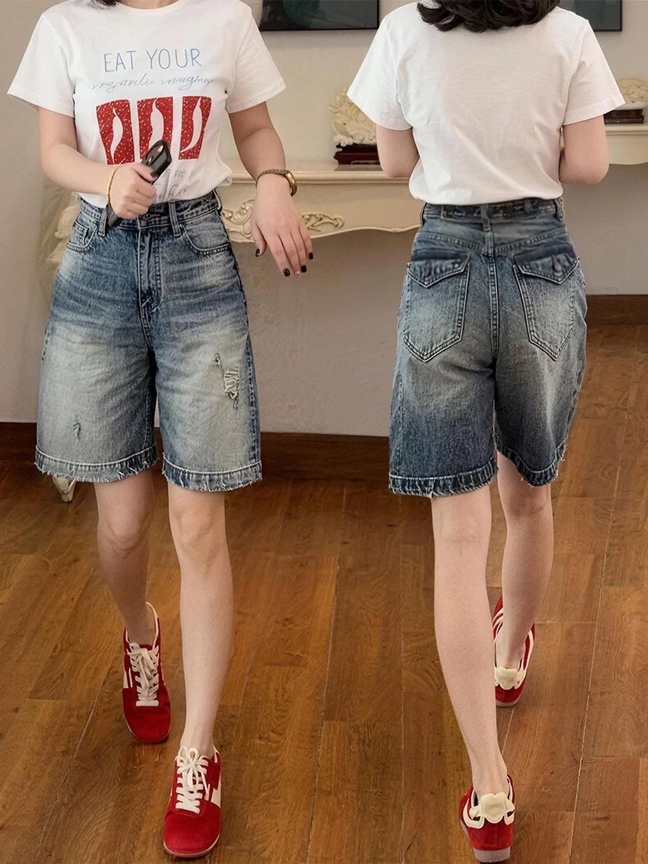 plus Size Ripped Denim Shorts Women Summer Thin Wide Leg mid Length Pants Slimming Five Parts Casual High Waist Jeans
plus Size Ripped Denim Shorts Women Summer Thin Wide Leg mid Length Pants Slimming Five Parts Casual High Waist Jeans
