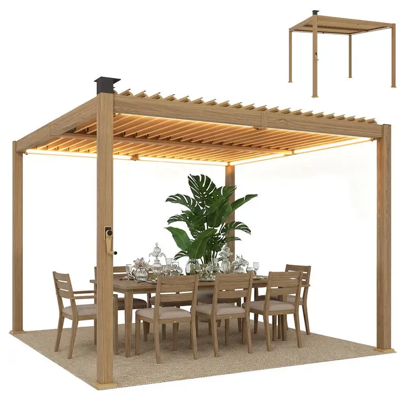 Outsunny 10' x 10' Louvered Pergola with Solar LED lights, Metal Roof, Outdoor Pergola Patio Gazebo with Drainage Gutters, Brown
Outsunny 10' x 10' Louvered Pergola with Solar LED lights, Metal Roof, Outdoor Pergola Patio Gazebo with Drainage Gutters, Brown