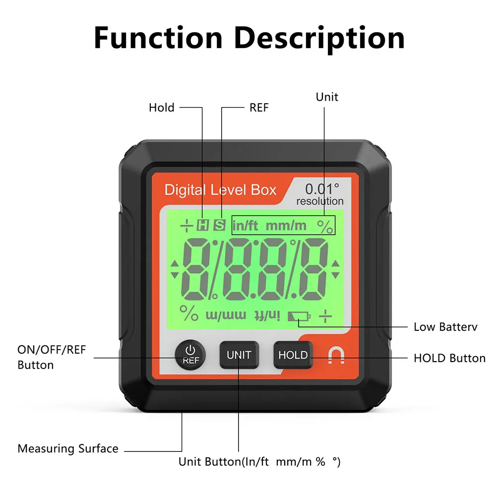 Digital Angle 360° Precision Protractor Level Tool for Woodworking Automotive inclinometer Portable Measuring Instrument
Digital Angle 360° Precision Protractor Level Tool for Woodworking Automotive inclinometer Portable Measuring Instrument