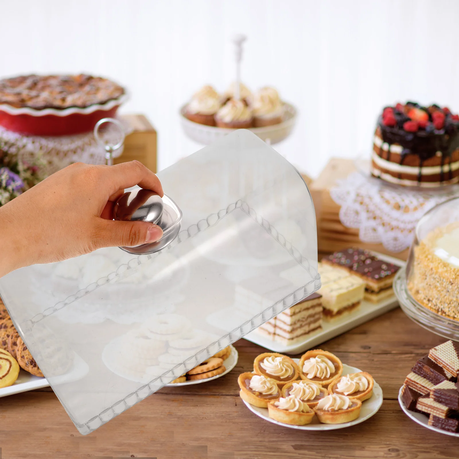 Glass Transparent Tray Cover Food Insulation Acrylic Dessert Protection Cake Lid
Glass Transparent Tray Cover Food Insulation Acrylic Dessert Protection Cake Lid
