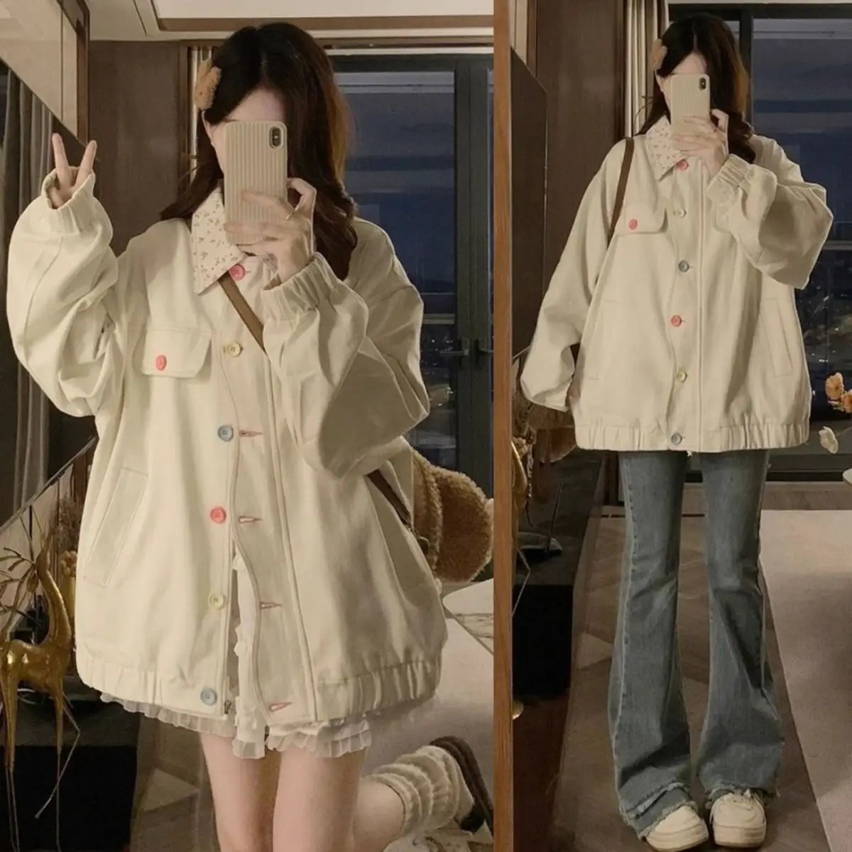 Women's Sweet Colorful Buttons Jacket Casual Loose Lapel Coat with Floral Collar Spring Autumn Fashion Outerwear
Women's Sweet Colorful Buttons Jacket Casual Loose Lapel Coat with Floral Collar Spring Autumn Fashion Outerwear