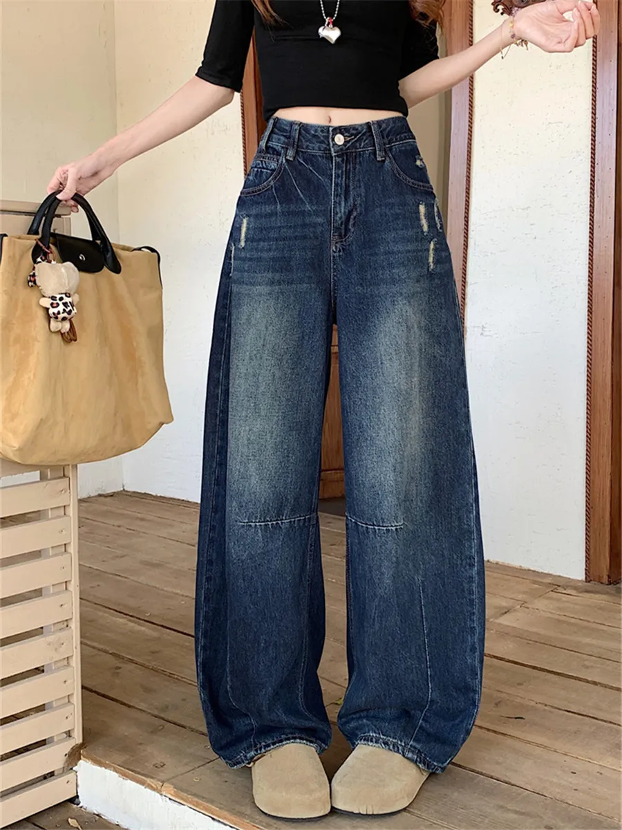 Retro Deep Blue Faded High Waist Knife Denim Jeans Women's Loose Wide Leg Casual Floor Length Pants Autumn Wear
Retro Deep Blue Faded High Waist Knife Denim Jeans Women's Loose Wide Leg Casual Floor Length Pants Autumn Wear