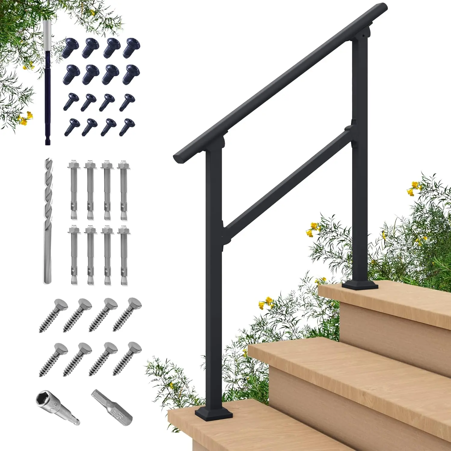 2-3 Step Stair Handrail for Outdoor Steps, Indoor Staircase, Porch, Deck & Balcony with 40" Top Rail
2-3 Step Stair Handrail for Outdoor Steps, Indoor Staircase, Porch, Deck & Balcony with 40" Top Rail