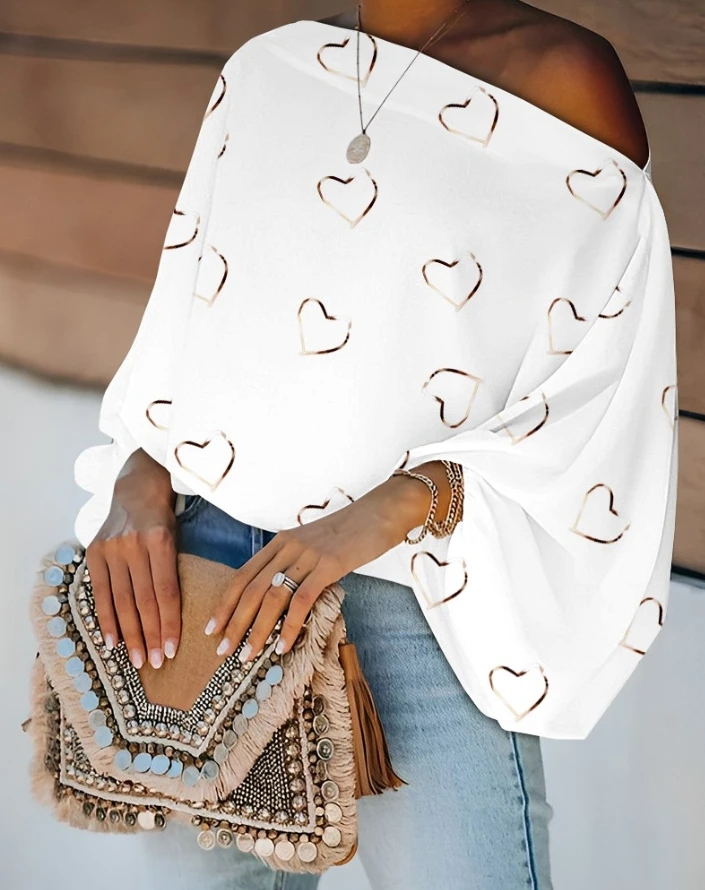 Casual Style 2024 Early Spring Summer for Women Blouses Casual Sexy Topskew Neck Topheart Print Long Sleeve Skew Neck Daily Top
Casual Style 2024 Early Spring Summer for Women Blouses Casual Sexy Topskew Neck Topheart Print Long Sleeve Skew Neck Daily Top
