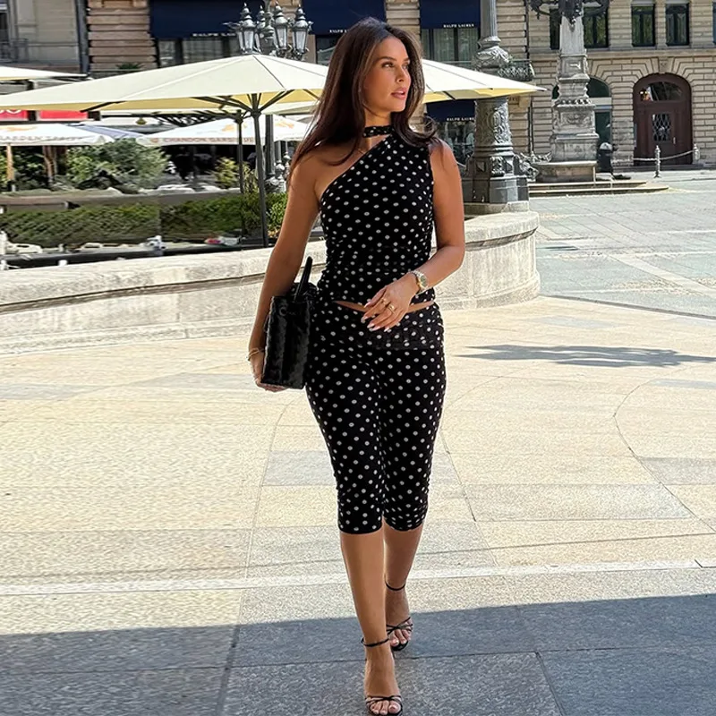 Typhaland 2026 Summer New Women's Suit Mesh Splice Fashion Polka Dot One-shoulder Top Slim Knee-lengh Pants Casual 2 Piece Set
Typhaland 2026 Summer New Women's Suit Mesh Splice Fashion Polka Dot One-shoulder Top Slim Knee-lengh Pants Casual 2 Piece Set
