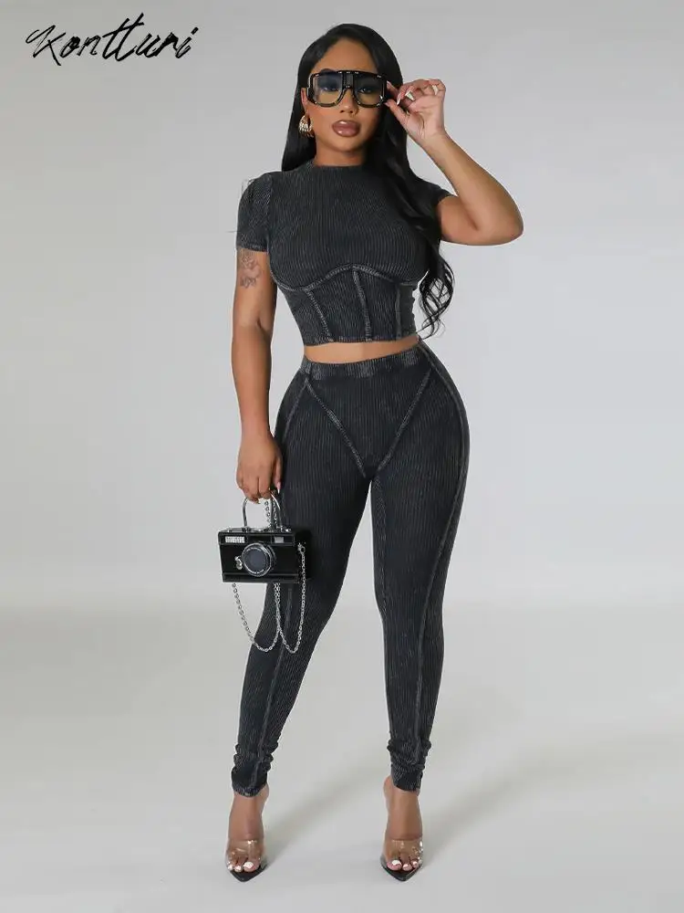 Kontturi Fall Streetwear Solid Two 2 Piece Set Women Outfit 2023 O Neck Short Sleeve Crop Top Black Pants Skinny Matching Sets
Kontturi Fall Streetwear Solid Two 2 Piece Set Women Outfit 2023 O Neck Short Sleeve Crop Top Black Pants Skinny Matching Sets