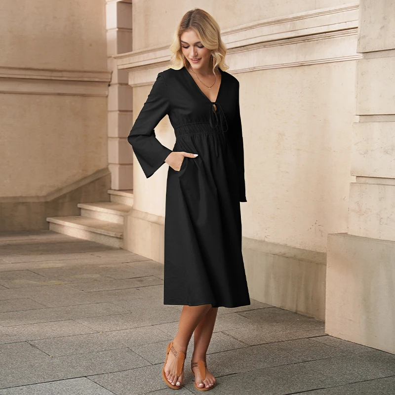 Women Cotton Linen Dresses Long Sleeve V-neck Autumn Vintage Elegant Party Wedding Casual Loose Fashion Black White Vestidoes
Women Cotton Linen Dresses Long Sleeve V-neck Autumn Vintage Elegant Party Wedding Casual Loose Fashion Black White Vestidoes