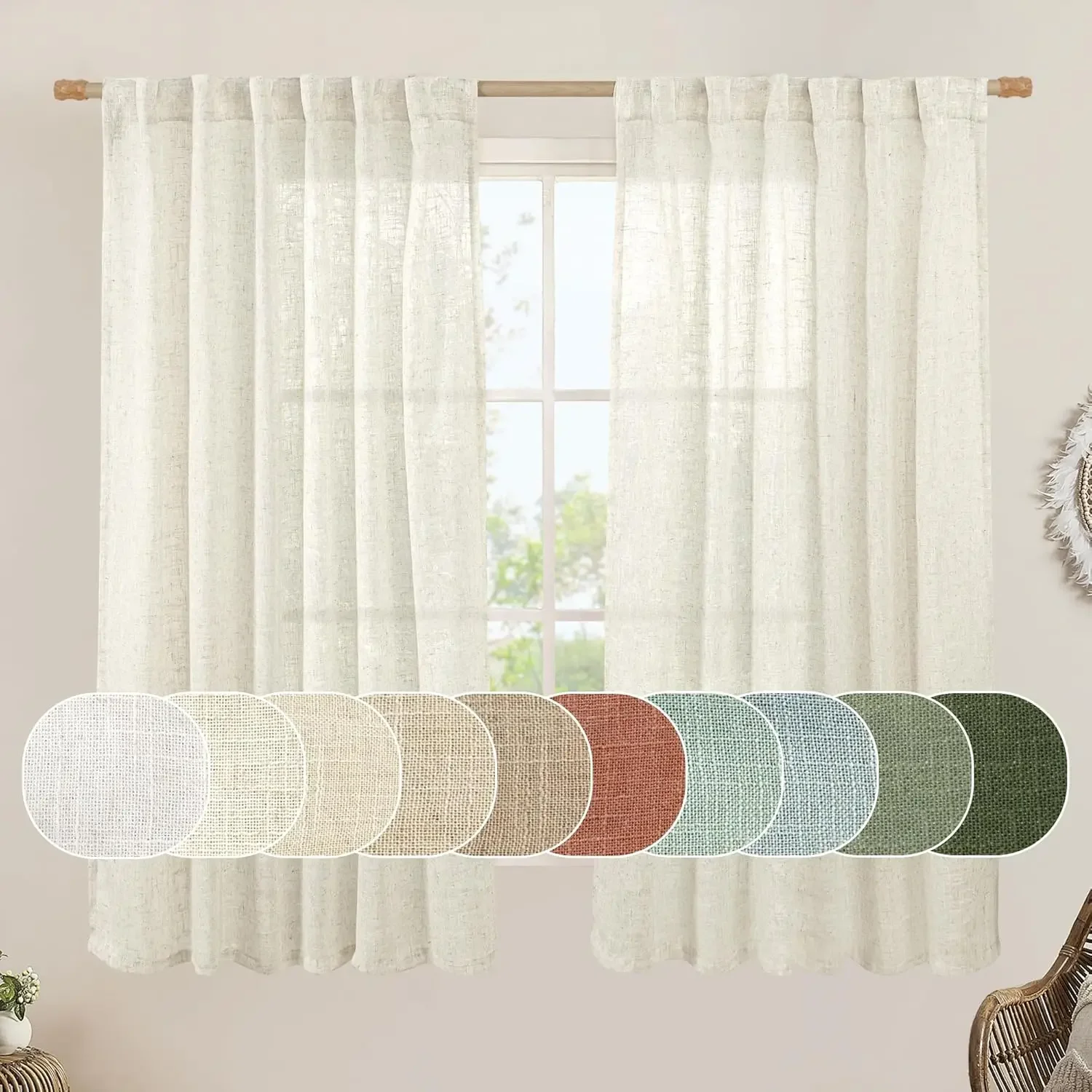 Semi Sheer Linen Curtains 63 Inch, Light Filtering Neutral Panels Farmhouse Back Tab and Rod Pocket Drapes for Bedroom, Cream
Semi Sheer Linen Curtains 63 Inch, Light Filtering Neutral Panels Farmhouse Back Tab and Rod Pocket Drapes for Bedroom, Cream