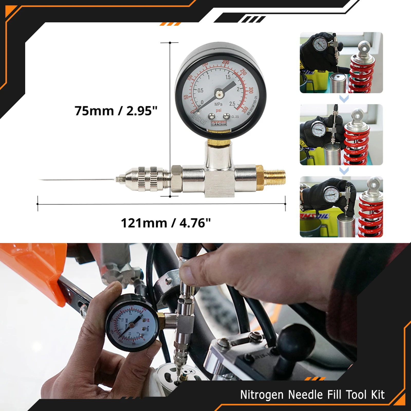 Shock Nitrogen Needle Fill Tool Kit 350 Psi For Yamaha YZX Polaris Rzr's Canam Mavericks Commanders Arctic Cat Snowmobile Shocks
Shock Nitrogen Needle Fill Tool Kit 350 Psi For Yamaha YZX Polaris Rzr's Canam Mavericks Commanders Arctic Cat Snowmobile Shocks