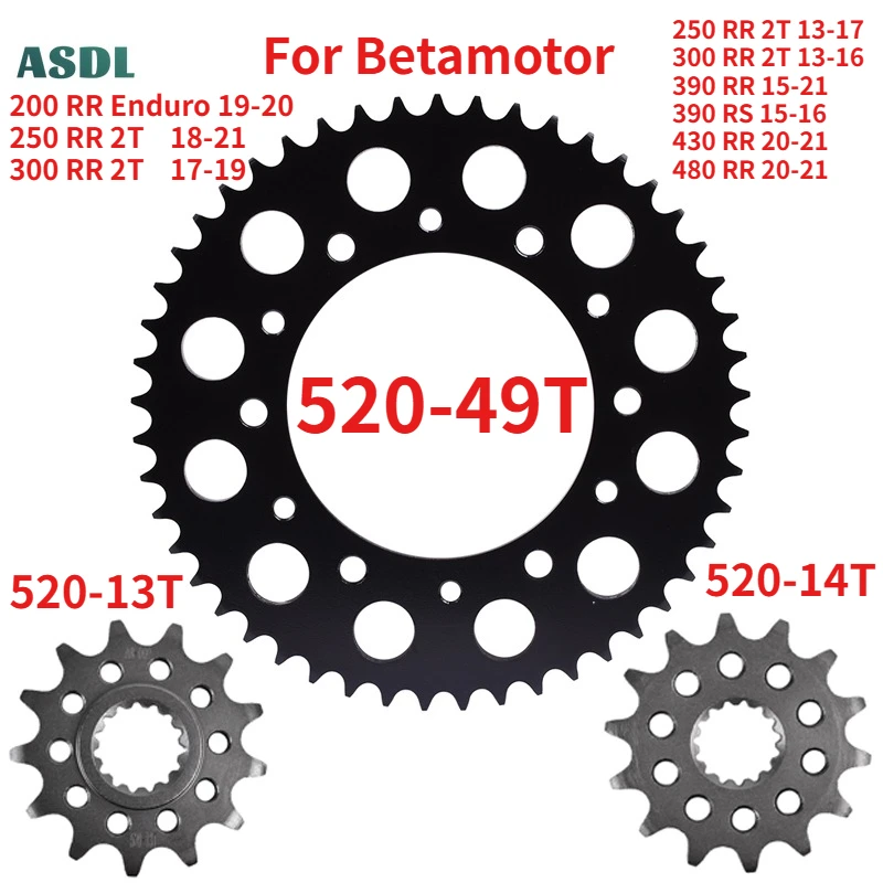 520 Chain 49T 13T 14T Motorcycle Front Rear Sprocket Kit for Betamotor 200 250 300 390 430 480 RR 2T Enduro 390RS Gear Wheel
520 Chain 49T 13T 14T Motorcycle Front Rear Sprocket Kit for Betamotor 200 250 300 390 430 480 RR 2T Enduro 390RS Gear Wheel