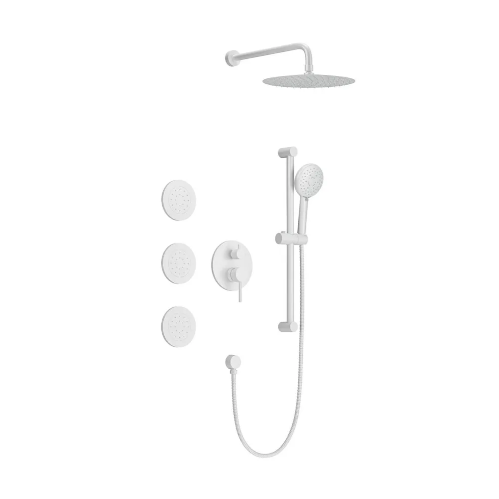 Shower System with Shower Head, Hand Shower, Slide Bar, Bodysprays, Shower Arm, Hose, Valve Trim, and Lever Handles
Shower System with Shower Head, Hand Shower, Slide Bar, Bodysprays, Shower Arm, Hose, Valve Trim, and Lever Handles