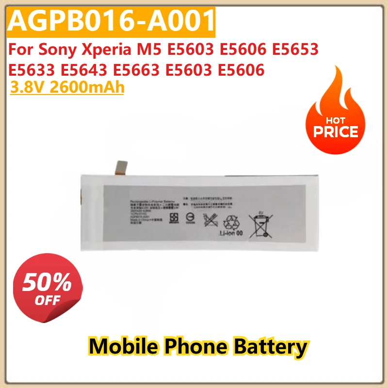 100% New 3.8V 2600mAh Mobile Phone Battery AGPB016-A001 for Sony Xperia M5 E5603 E5606 E5663 E5603 E5606 E5653 E5633 E5643
100% New 3.8V 2600mAh Mobile Phone Battery AGPB016-A001 for Sony Xperia M5 E5603 E5606 E5663 E5603 E5606 E5653 E5633 E5643